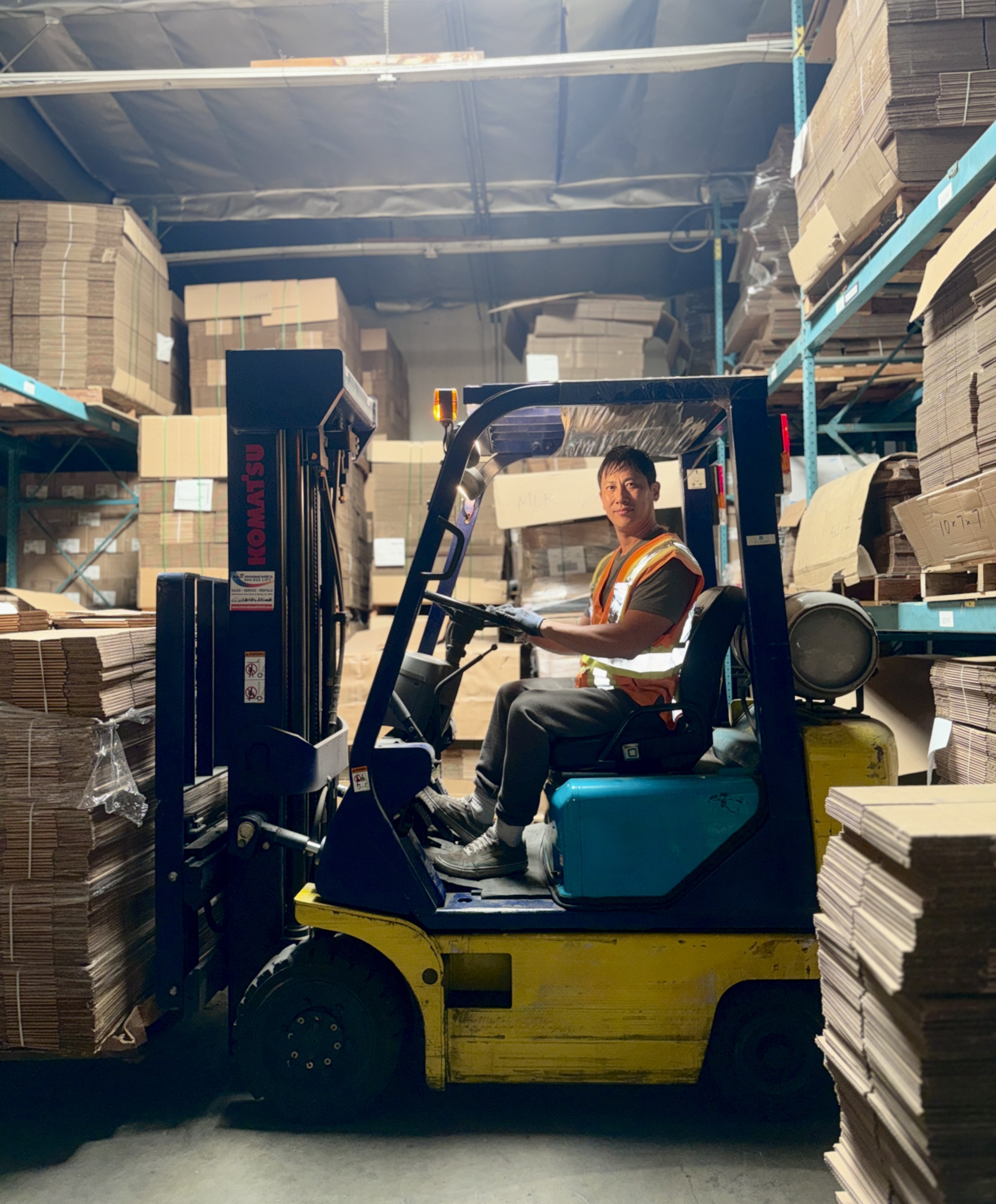 Forklift in warehouse
